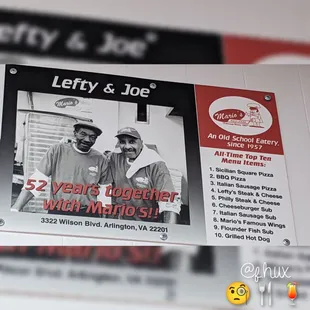 the menu for the restaurant