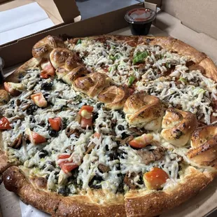 Vegan Border Pizza... Half Alfredo half Deluxe