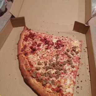 One bacon, one sausage slice. So good!
