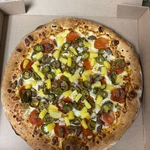 Pepperoni, Pineapple, Onions, Jalapeños, Ground Beef