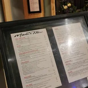 the menu for the restaurant