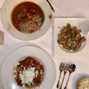 Spicy PanRoasted Jidori Chicken Breast "Diavola-Style", fingerling potatoes, Linguini Checca