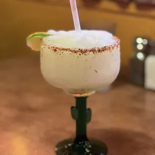 Blended margarita with Tajin rim.