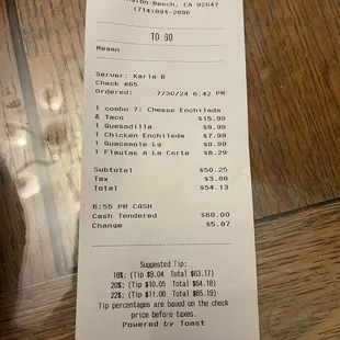 Receipt, prices are high.