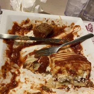 Stale lasagna and liver tasting meatball