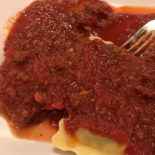Ravioli with meat sauce