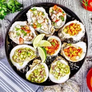 oysters with guacamole and salsa