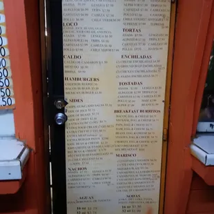 a menu on the door