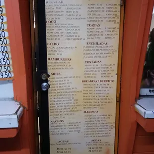 a menu on the door