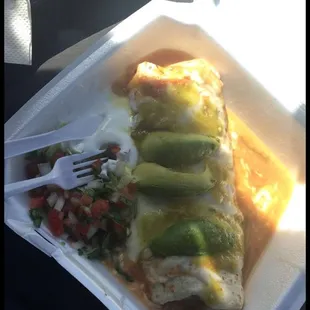 1/3 Steak Smothered Burritos with everything on it