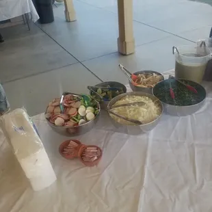a variety of food items on a table