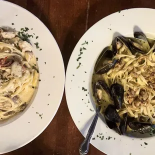 Spicy chicken Romano, Linguine with clams and mussels