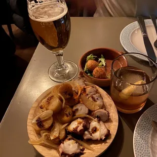 Octopus, croquettes, and beer.