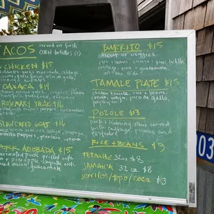 a menu on a chalkboard