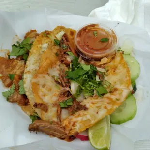 Left to Right Chicharron, Birria with Cheese