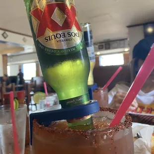 a drink being poured into a glass