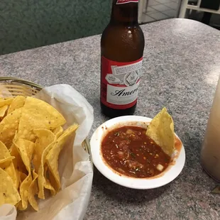 Chips &amp; spicy salsa w/Budweiser need I say more