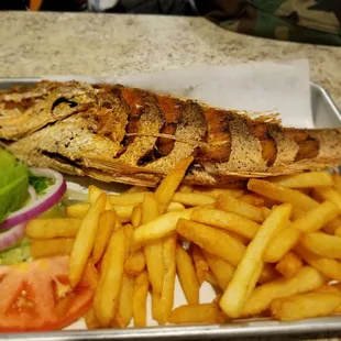 grilled fish and french fries