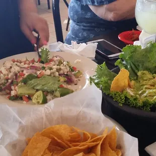 Ceviche and guacamole