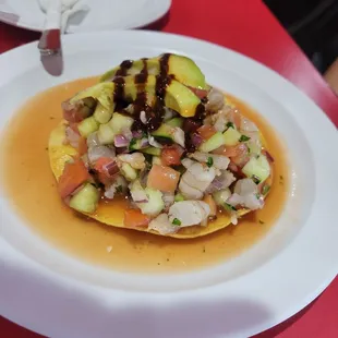 Tostada de Ceviche de Camaron