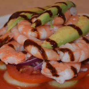 Tostada de camaron cosido