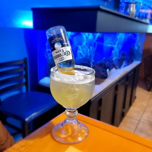 Corona with lime and tequila
