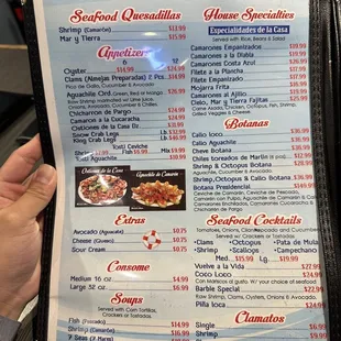 a menu for a restaurant