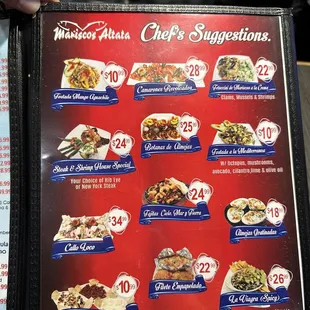 a menu for a mexican restaurant