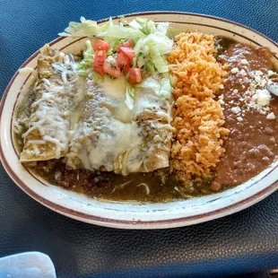 Enchilada plate, they let me have different enchiladas with no extra charge. Salsa and beans were both above average, I'll go back.