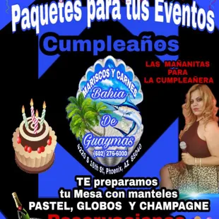 Aparta tu evento para todo tipo de festejos si es cumpleaños se te regalara el pastel el champagne se arregla la mesa y se te