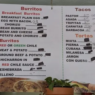 Menu as of October 2020.