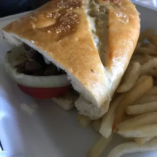 Steak sandwich with fries