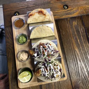 Tacos de Camarón and Fish.
