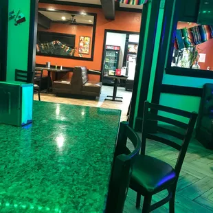 a brightly lit restaurant