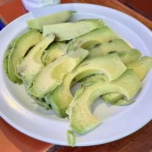 a plate of sliced avocados