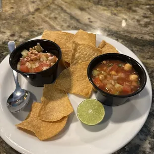 Shrimp ceviche and Garbanzo ceviche