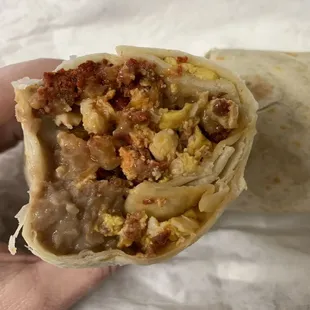 Chorizo breakfast burrito sans potato