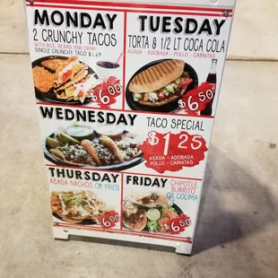 Day of the week specials