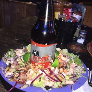 Shrimp, Oysters, Octopus &amp; 32oz Tecate