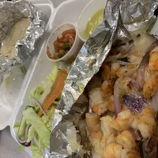 Shrimp tacos  large portions.