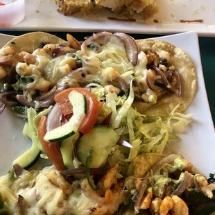 Shrimp Tacos and what was left of our gigantic sushi roll