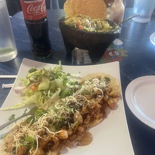 Shrimp tacos and the guacamole we also had the frito (fish) but it&apos;s not in the photo