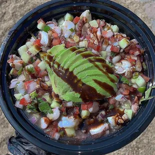 Regular ceviche with add on of pulpo