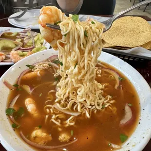 Consome De Camaron with Noodles. Lunch 12/31/2023