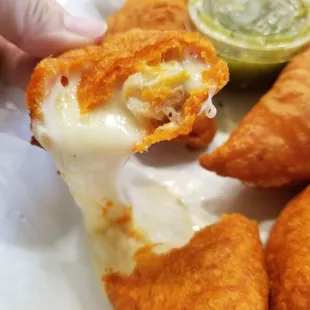 Inside of shrimp and cheese empanadas