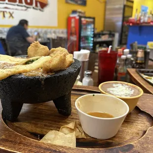 I had the piping hot and full of fried fish  Molcajete Mar y Tierra