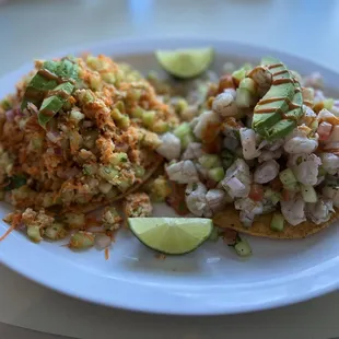 Fish tostada (left); shrimp tostada (right)