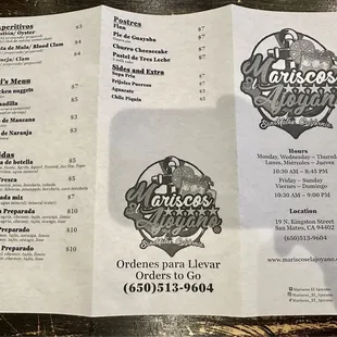 Menu front side - updated May 2024