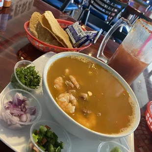 Shrimp and Octopus Caldo ...perfect broth didn't even need a pinch of salt and lime absolutely perfect