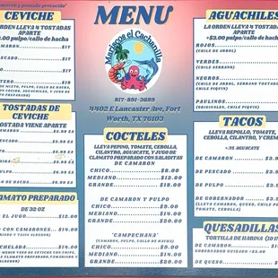 Spanish version of our menu